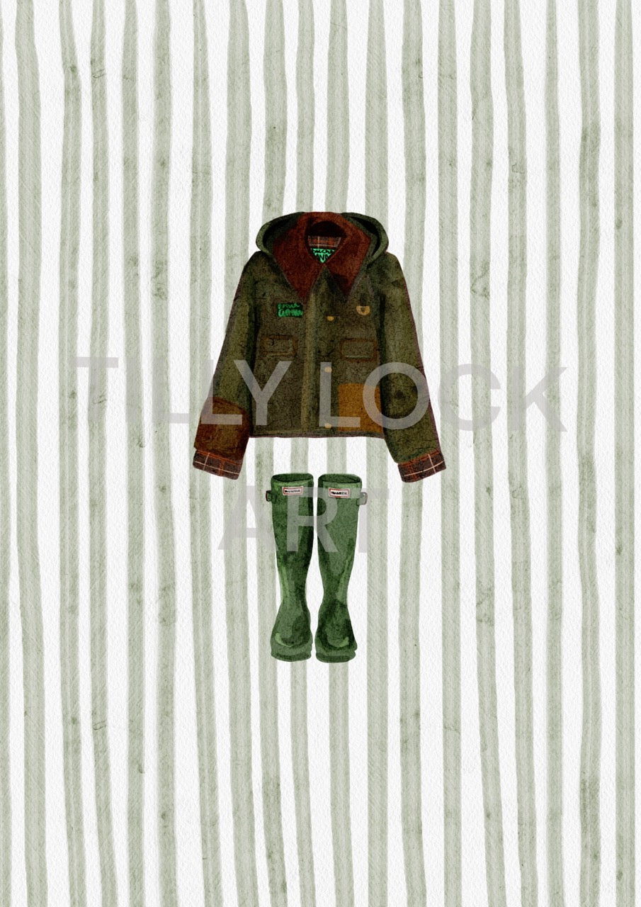 STRIPY BARBOUR & WELLIES