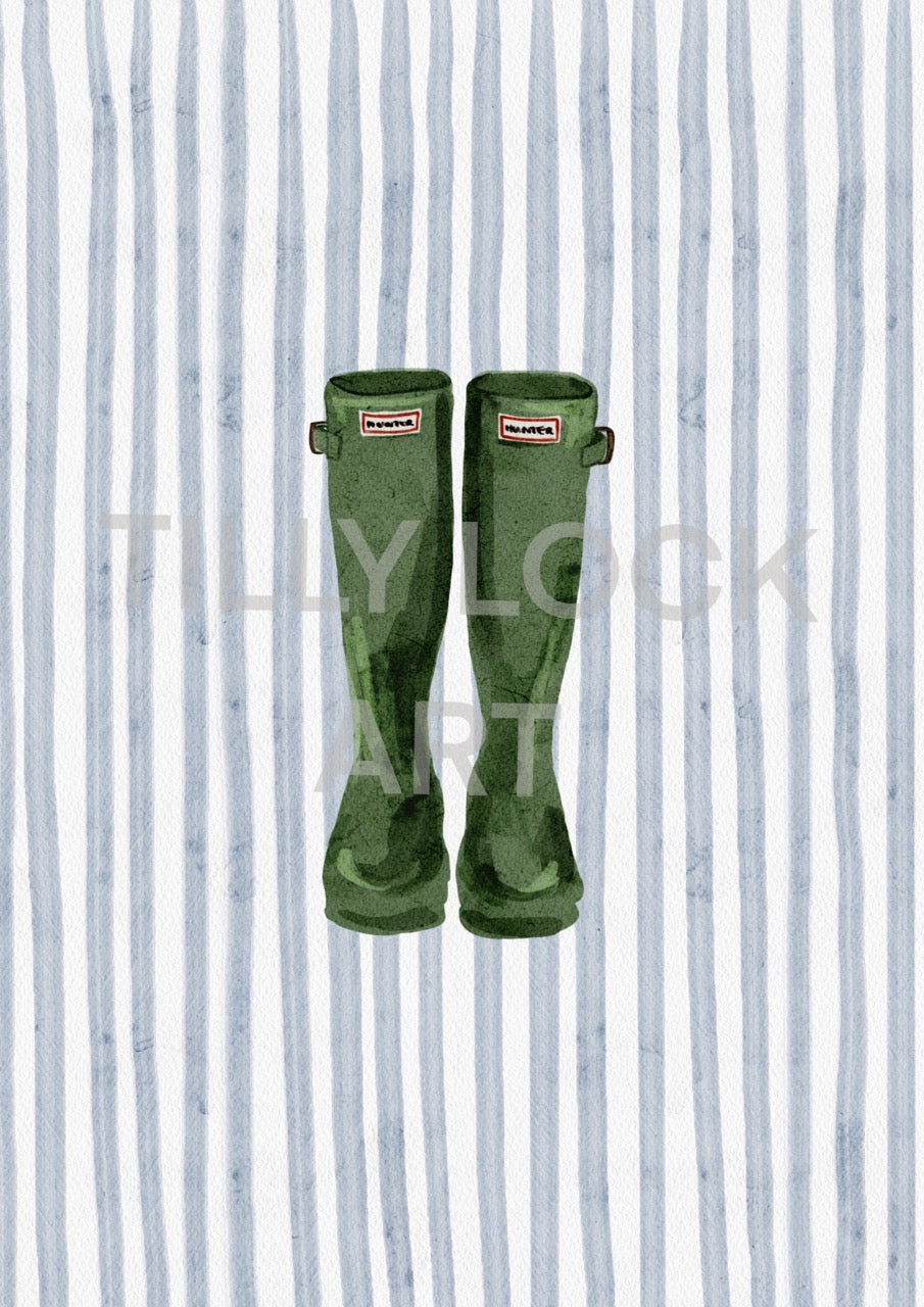 WELLIES ON BLUE STRIPES
