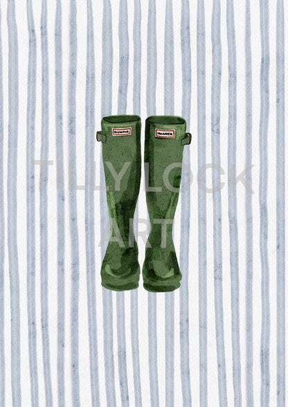 WELLIES ON BLUE STRIPES