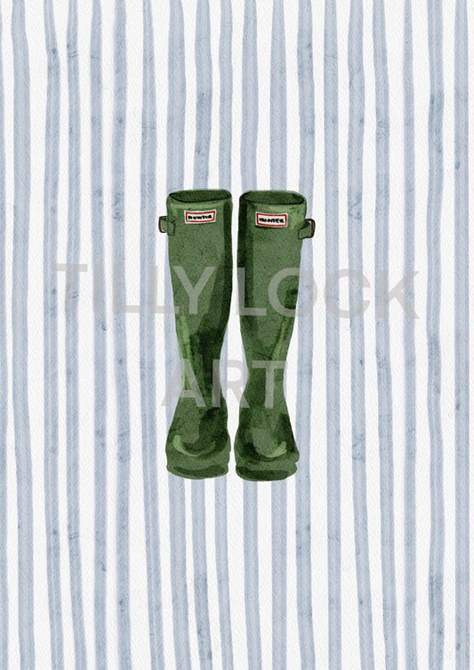 WELLIES ON BLUE STRIPES